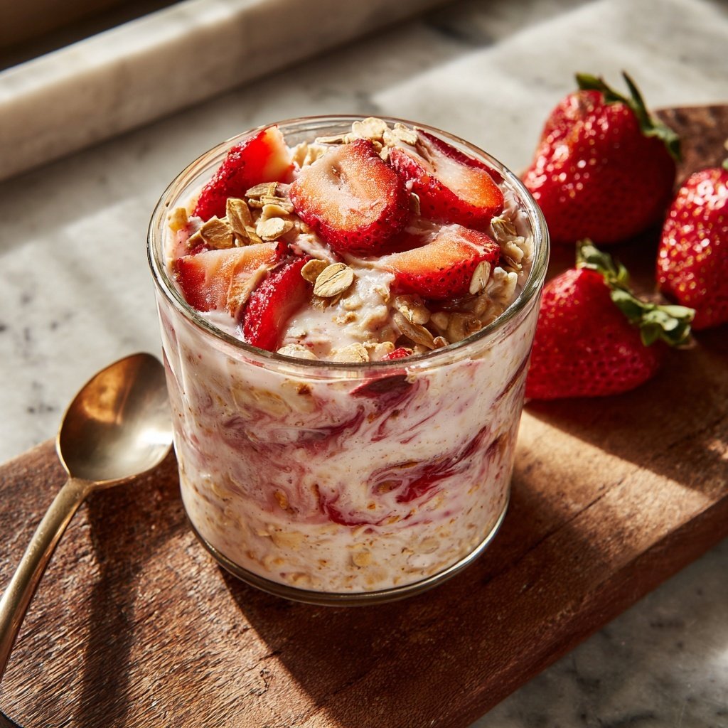 Overnight Oats mit Erdbeer-Swirl