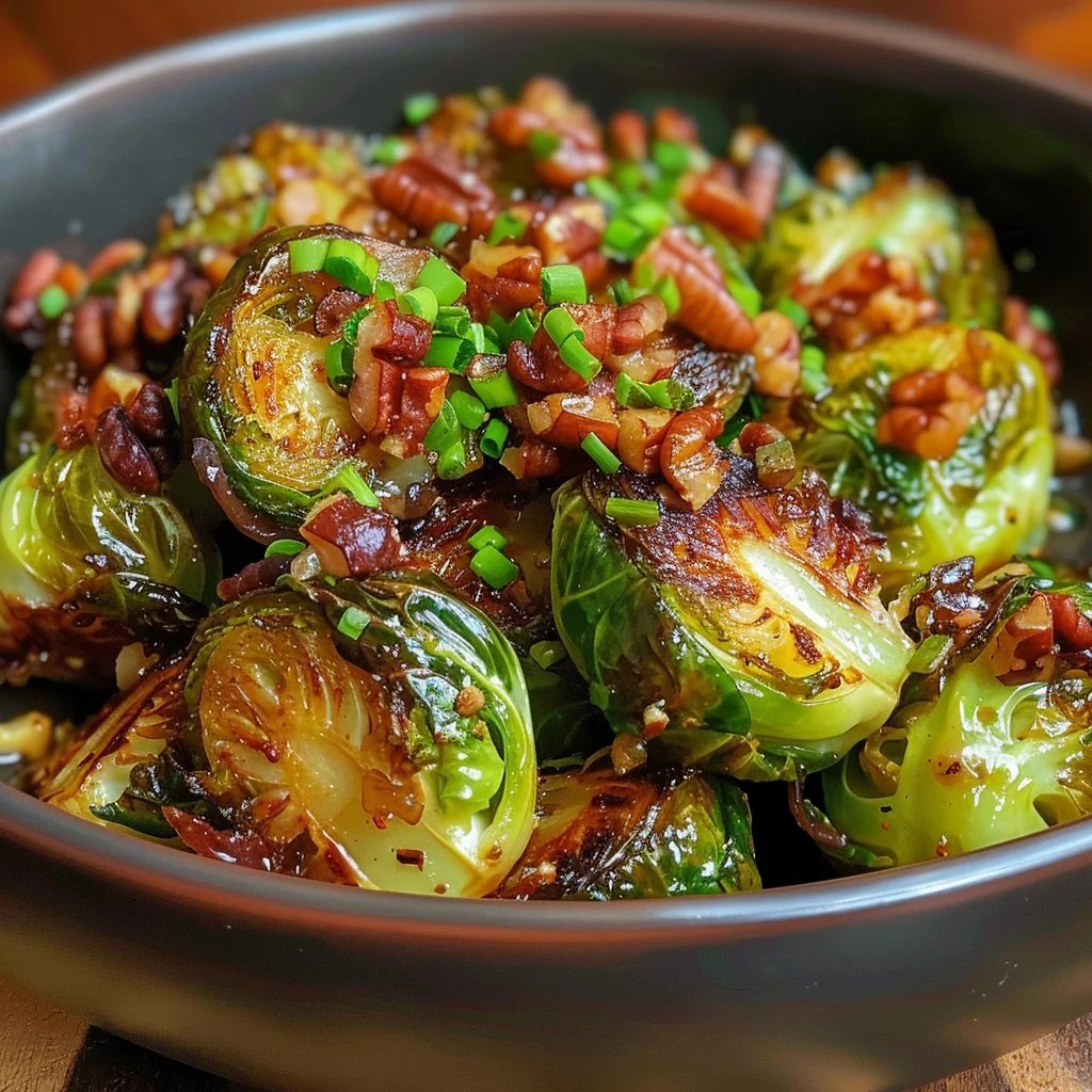 Ahornsirup-Rosenkohl mit Pekannüssen