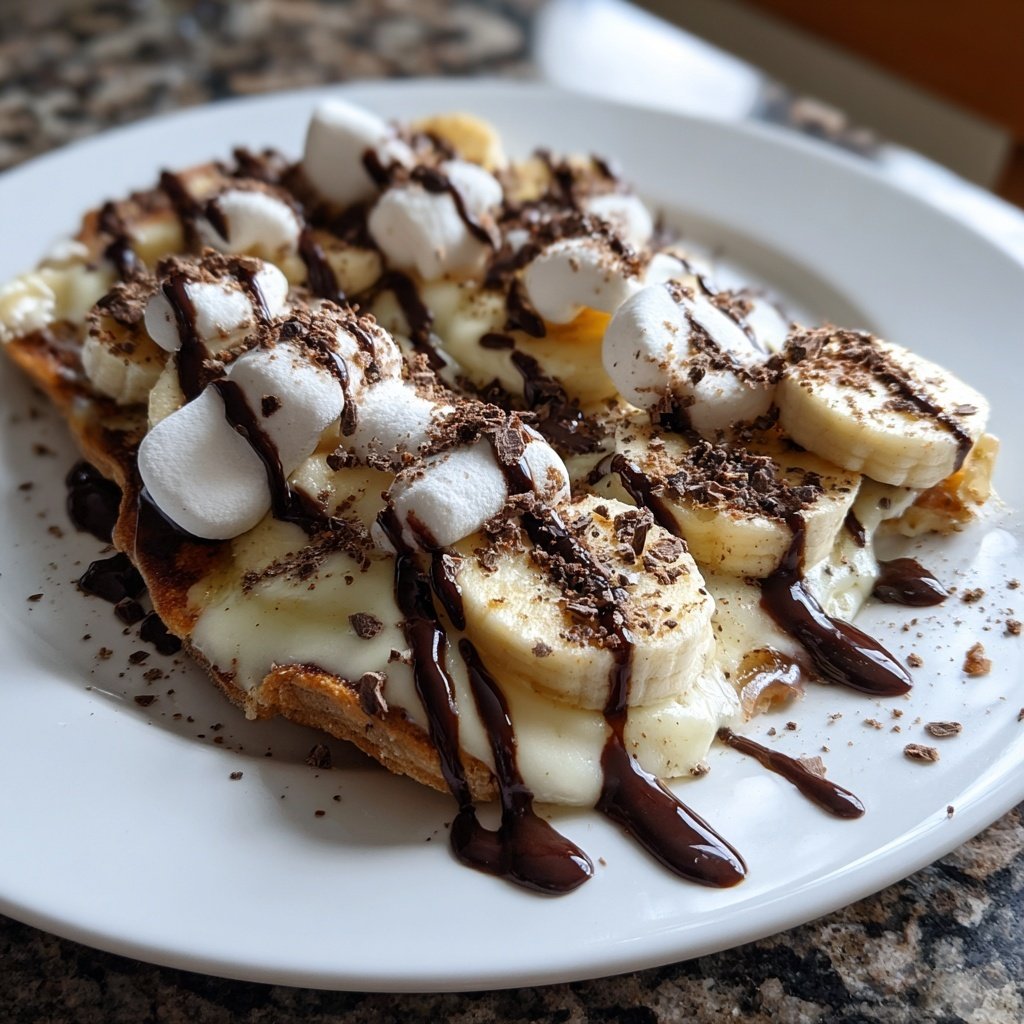 Süßes Dessert-Raclette mit Banane, Schokolade und Marshmallows