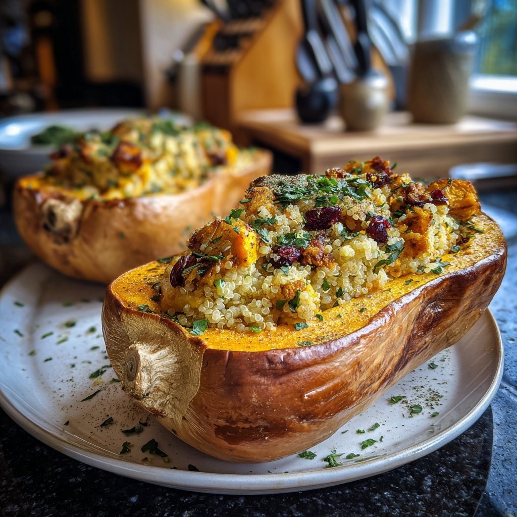 Gefüllter Butternusskürbis mit Quinoa