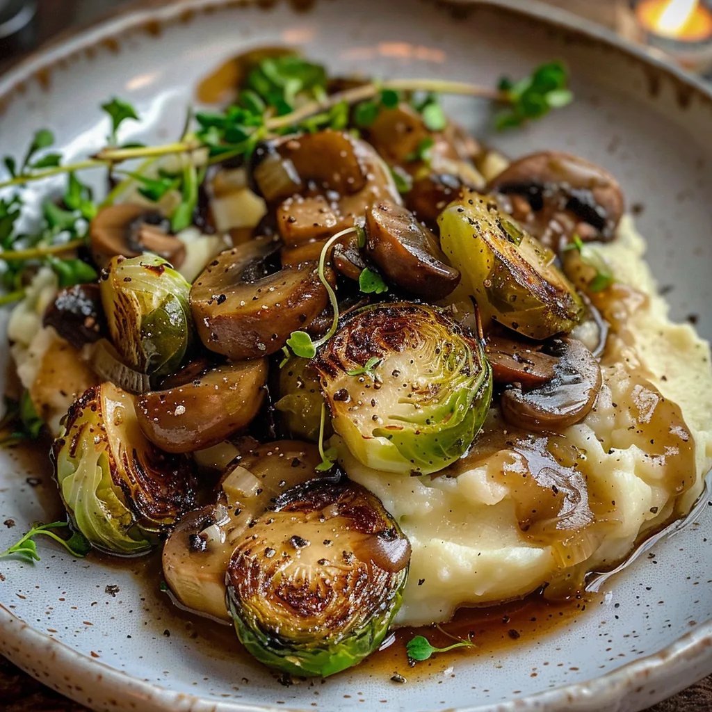 Pilzpfanne Rosenkohl Kartoffelpüree