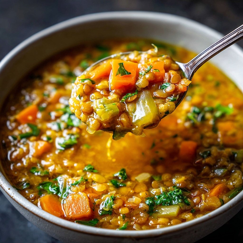 Herzhafte Gemüse Linsen Suppe