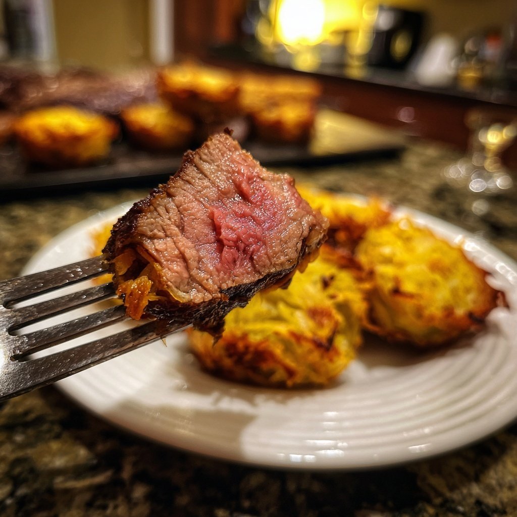 Steak und Krabbenküchlein
