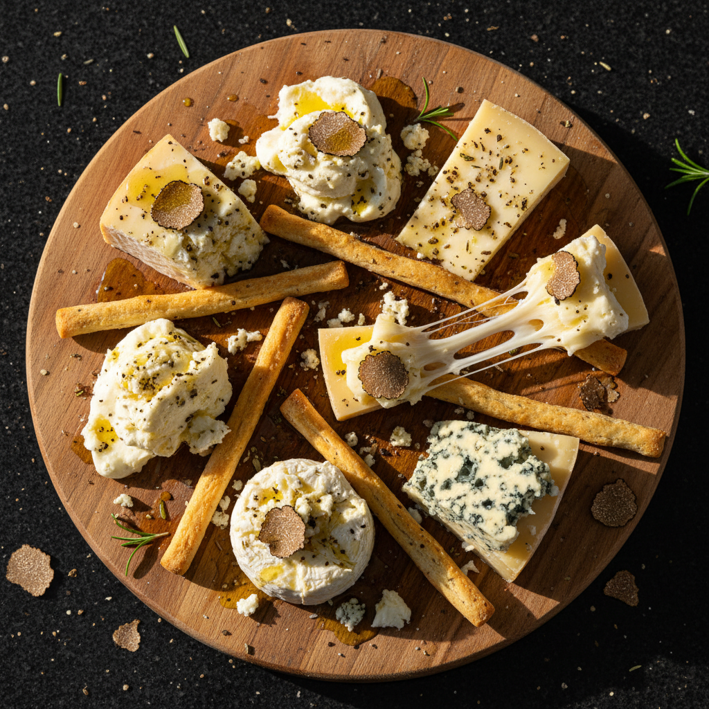 Trüffelöl und Käse Platte