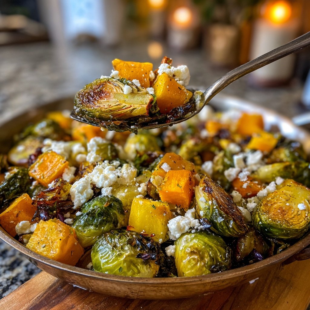 Winterlicher Blech-Rosenkohl mit Kürbis und Feta​
