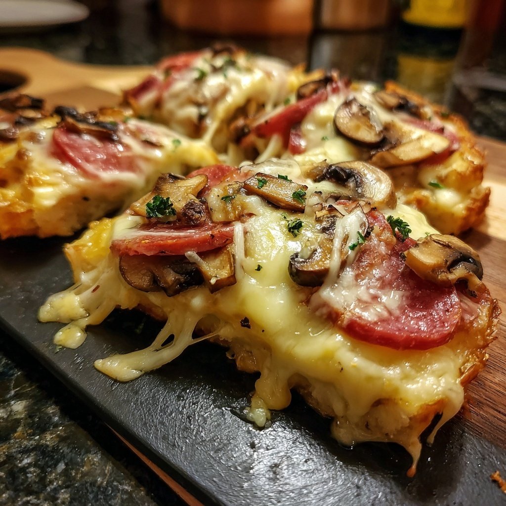 Raclette-Pfännchen mit Salami, Champignons und Zwiebeln​