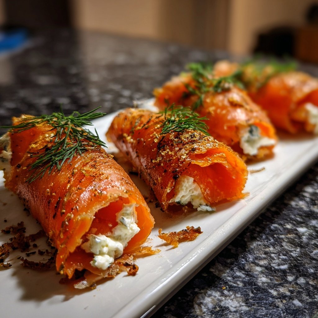 Räucherlachs Röllchen mit Frischkäse