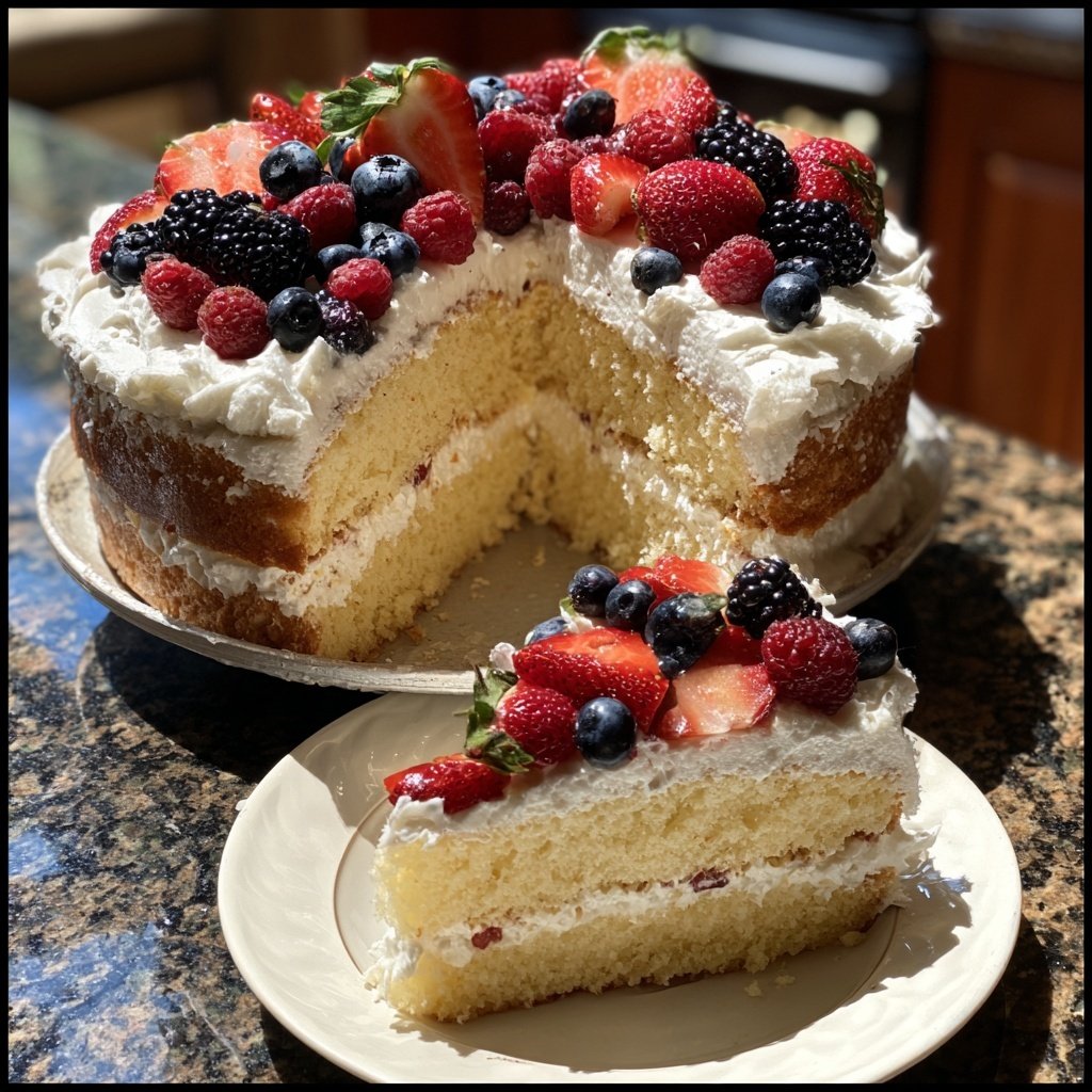 Zweischichtige Vanille-Torte mit Beeren