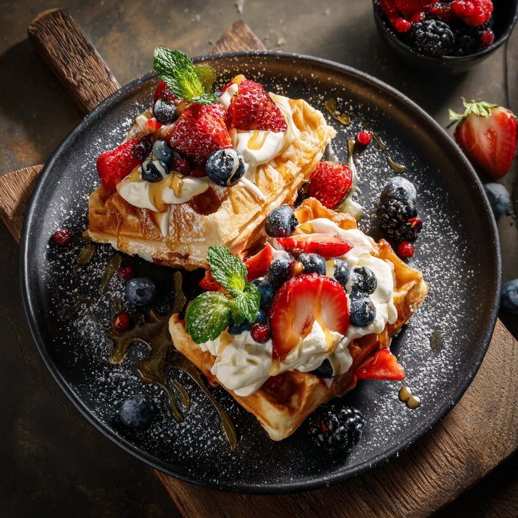Fruchtgefüllte Waffeln mit Sahne
