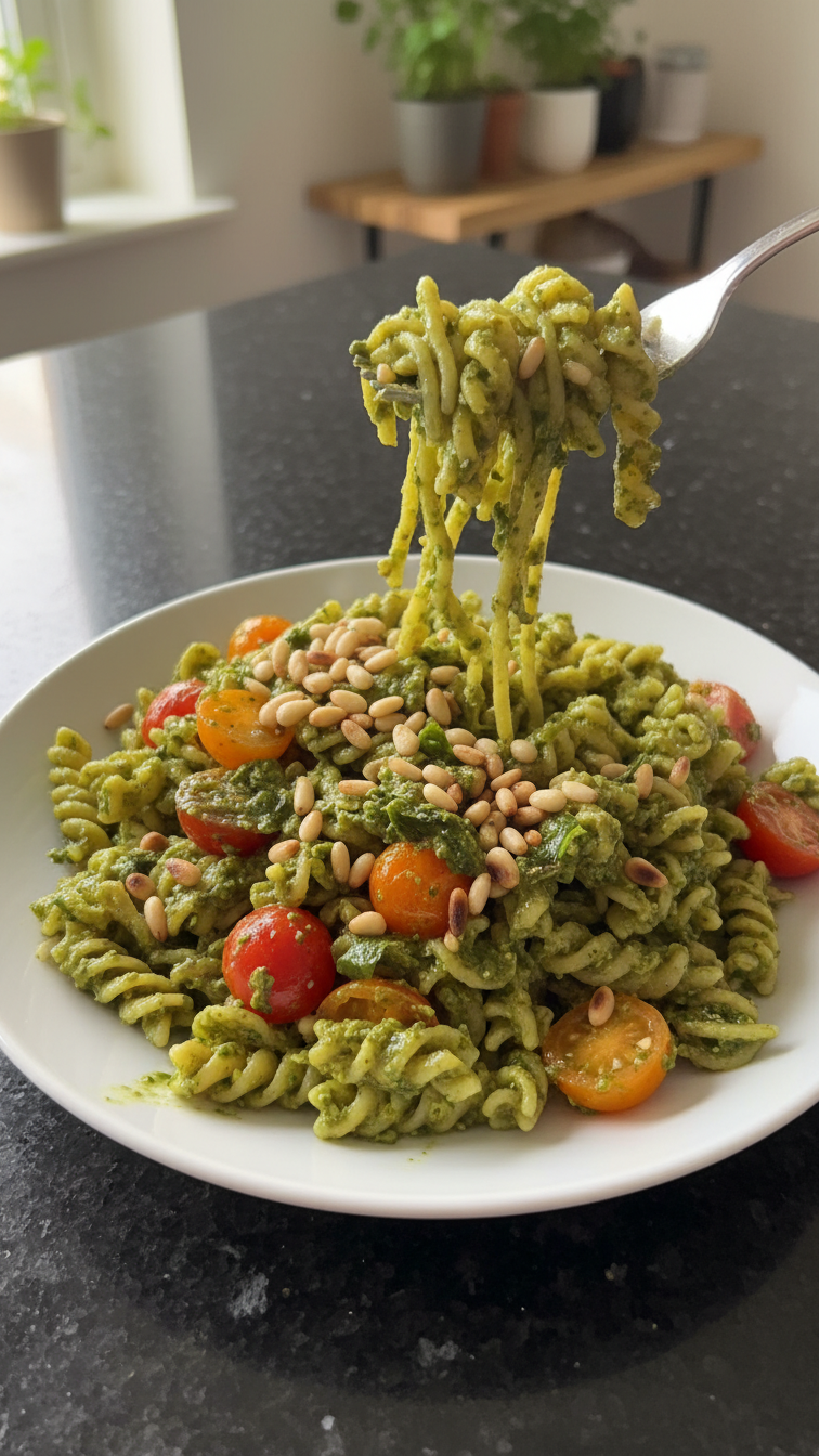 Pesto Pasta mit Liebe zubereitet