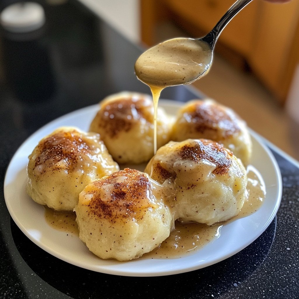 Germknödel mit Vanillesauce und Mohnzucker