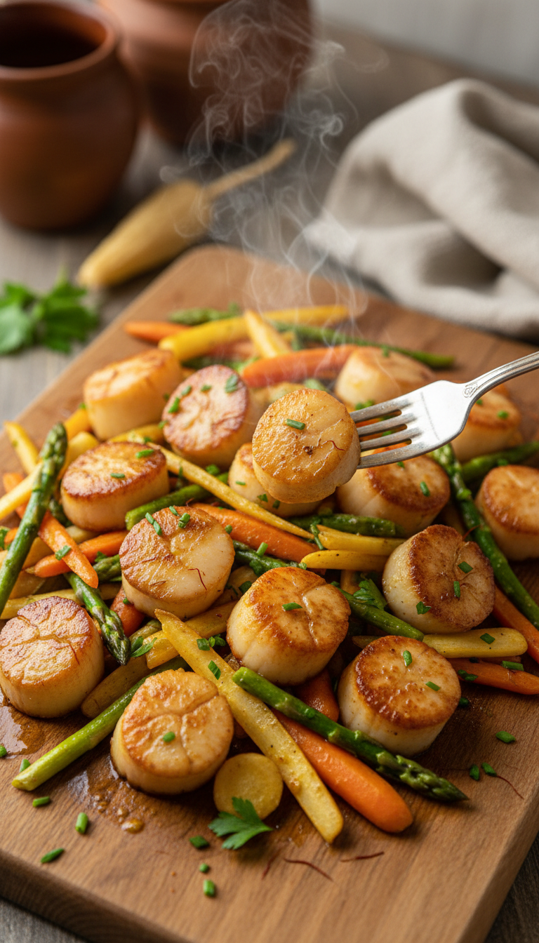 Safran Jakobsmuscheln mit Gemüse Mischung​